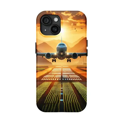 Airplane Taking Off At Golden Sunset