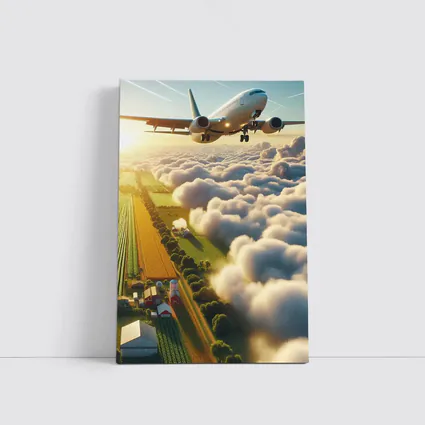Commercial Airplane Flying Over Farmland Clouds