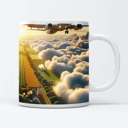 Commercial Airplane Flying Over Farmland Clouds