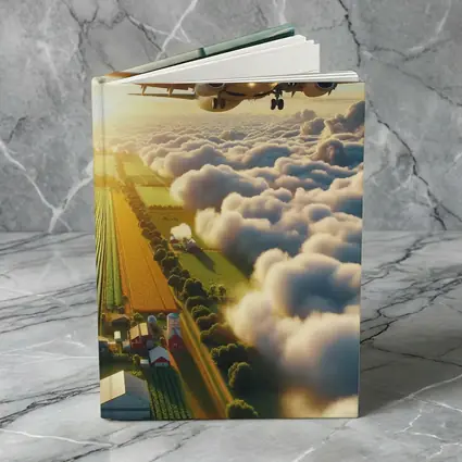 Commercial Airplane Flying Over Farmland Clouds