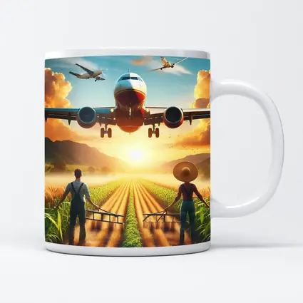 Airplane Flying Over Sunny Farm Fields