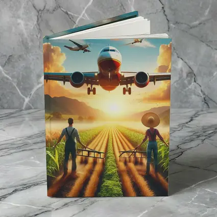 Airplane Flying Over Sunny Farm Fields