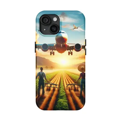 Airplane Flying Over Sunny Farm Fields