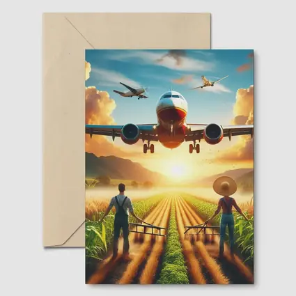 Airplane Flying Over Sunny Farm Fields