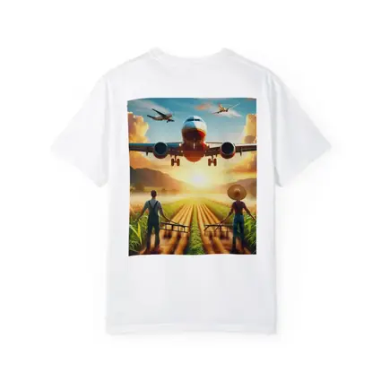 Airplane Flying Over Sunny Farm Fields