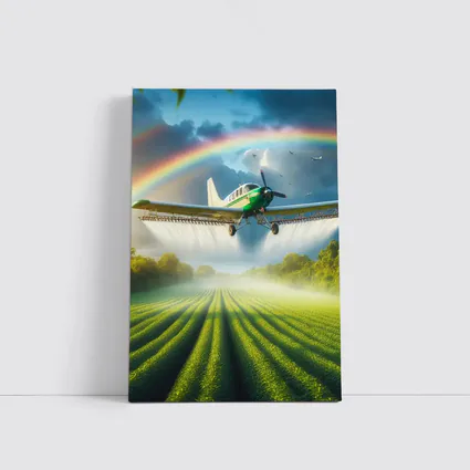 Crop Duster Airplane Flying Over Green Fields