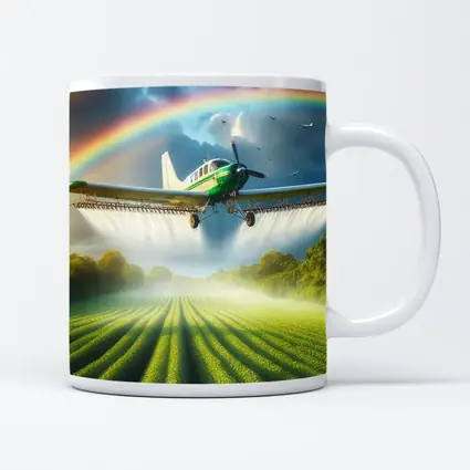 Crop Duster Airplane Flying Over Green Fields