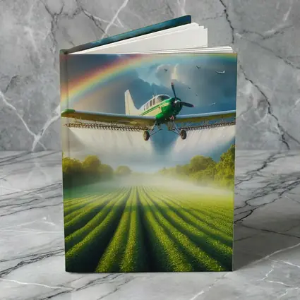 Crop Duster Airplane Flying Over Green Fields
