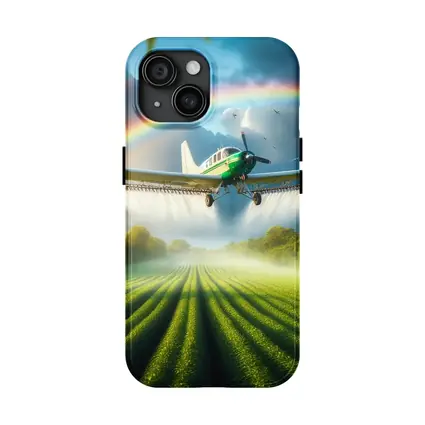 Crop Duster Airplane Flying Over Green Fields