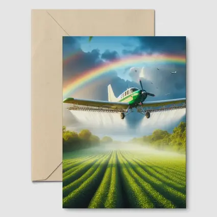 Crop Duster Airplane Flying Over Green Fields