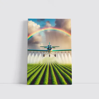 Crop Duster Plane Spraying Green Farm Rainbow