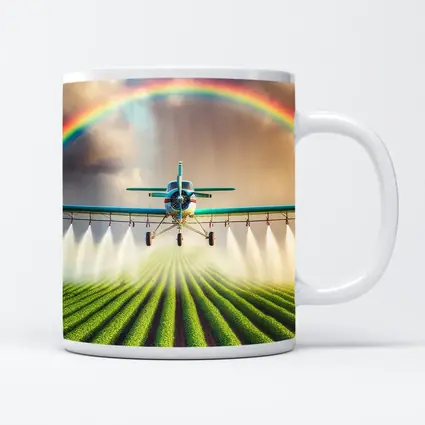 Crop Duster Plane Spraying Green Farm Rainbow