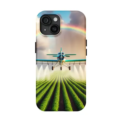 Crop Duster Plane Spraying Green Farm Rainbow
