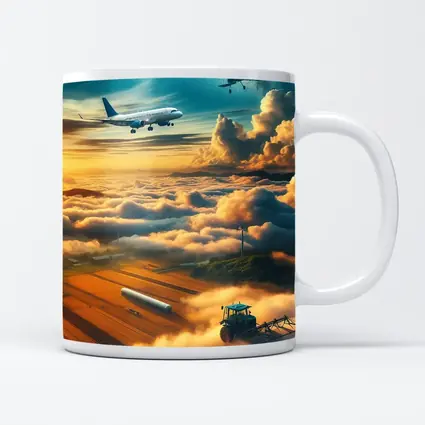 Airplanes Flying Over Golden Sunset Farmlands