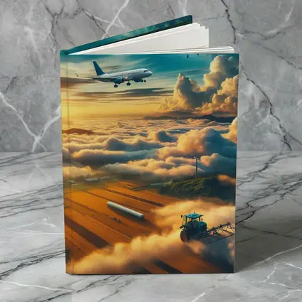 Airplanes Flying Over Golden Sunset Farmlands