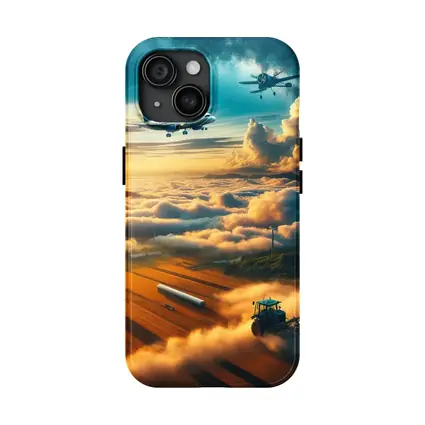 Airplanes Flying Over Golden Sunset Farmlands