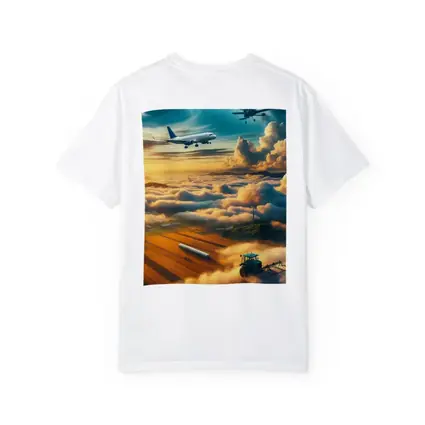 Airplanes Flying Over Golden Sunset Farmlands