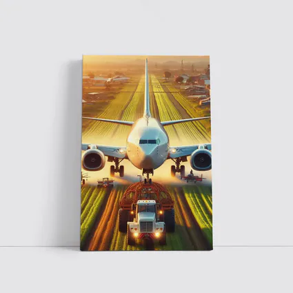 Airplane And Tractor On Rural Runway