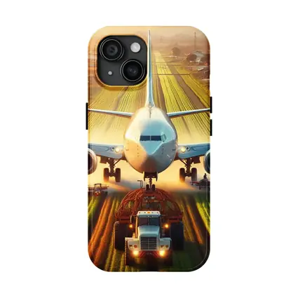 Airplane And Tractor On Rural Runway