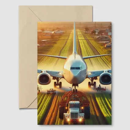Airplane And Tractor On Rural Runway