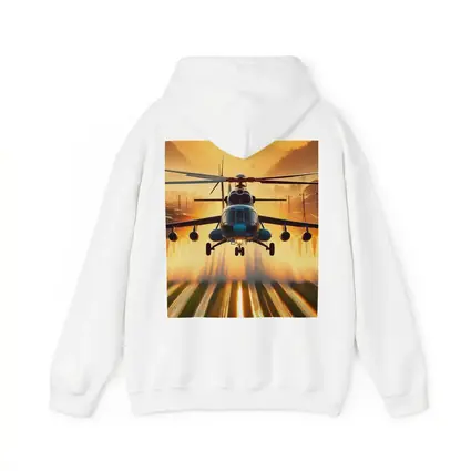 Military Helicopter Flying Over Fields Sunset