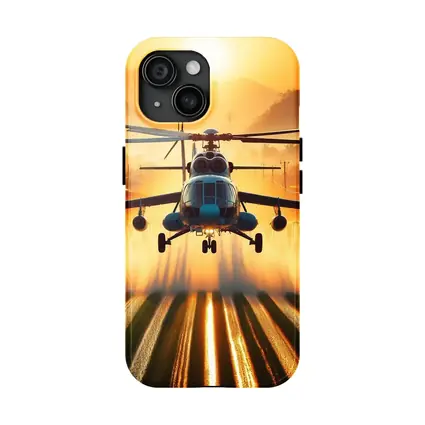 Military Helicopter Flying Over Fields Sunset