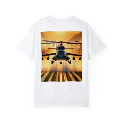 Military Helicopter Flying Over Fields Sunset