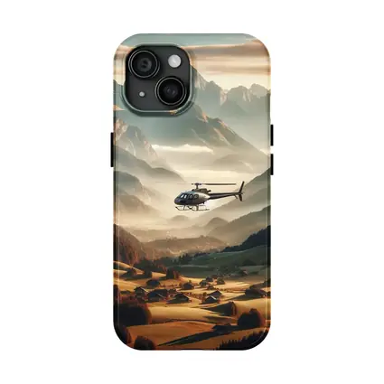Helicopter Flying Over Alpine Mountain Valley