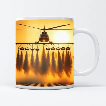 Agricultural Helicopter Spraying Fields Golden Sunset