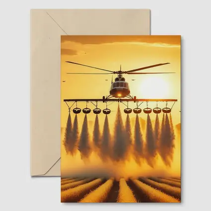 Agricultural Helicopter Spraying Fields Golden Sunset