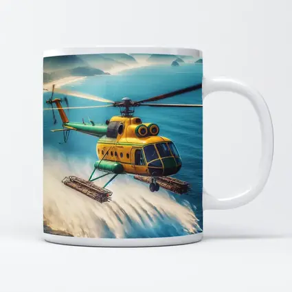 Yellow Green Helicopter Flying Over Ocean