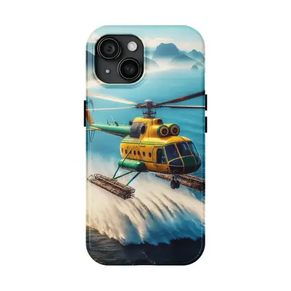 Yellow Green Helicopter Flying Over Ocean