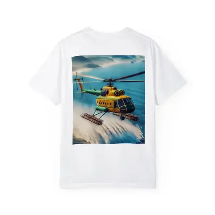 Yellow Green Helicopter Flying Over Ocean