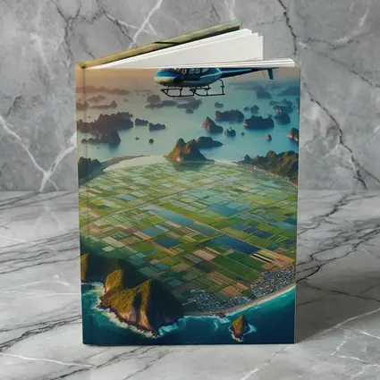 Helicopter Flying Over Coastal Island Fields