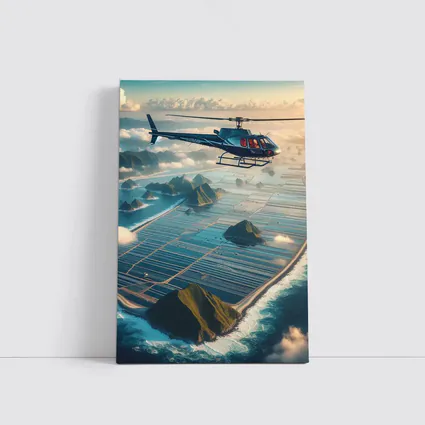 Helicopter Flying Over Island Ocean Landscape