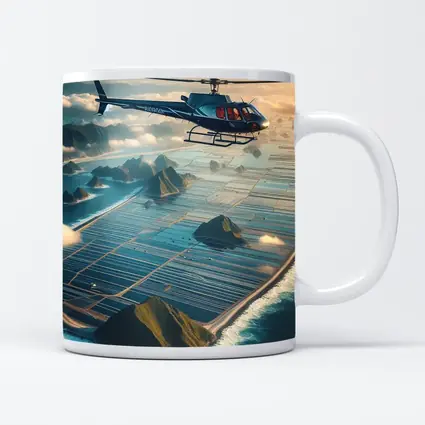 Helicopter Flying Over Island Ocean Landscape
