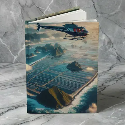 Helicopter Flying Over Island Ocean Landscape