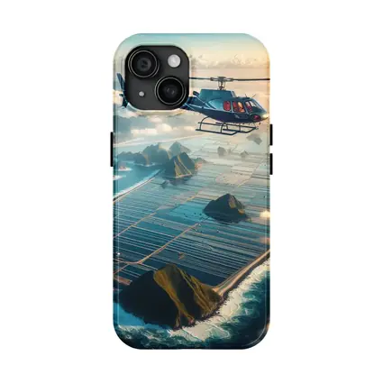 Helicopter Flying Over Island Ocean Landscape