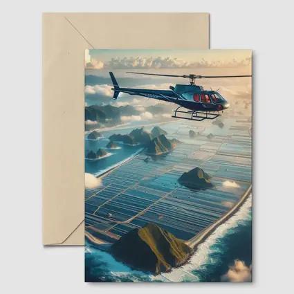 Helicopter Flying Over Island Ocean Landscape