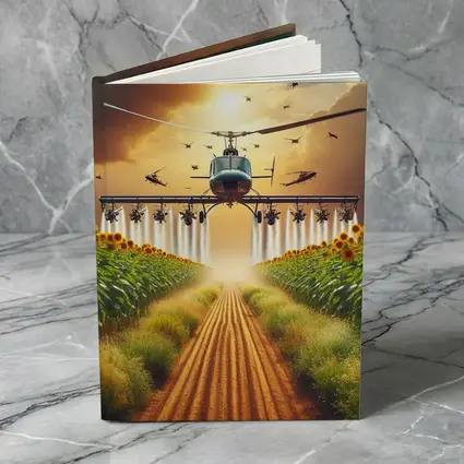 Helicopter Spraying Sunflower Fields Golden Sky