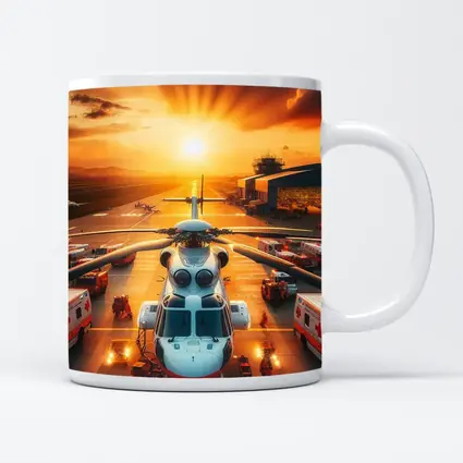 Medical Helicopter Airport Tarmac Sunset Scene