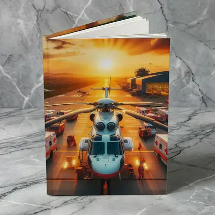 Medical Helicopter Airport Tarmac Sunset Scene