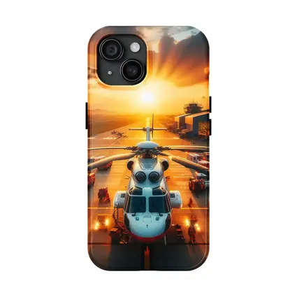 Medical Helicopter Airport Tarmac Sunset Scene
