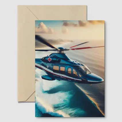 Medical Rescue Helicopter Flying Over Ocean Coast