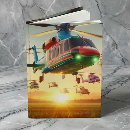 Colorful Helicopters Flying Over Sunset Field