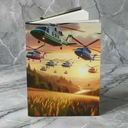 Colorful Helicopters Flying Over Sunset Fields