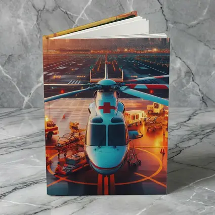 Medical Helicopter On Runway City Sunset