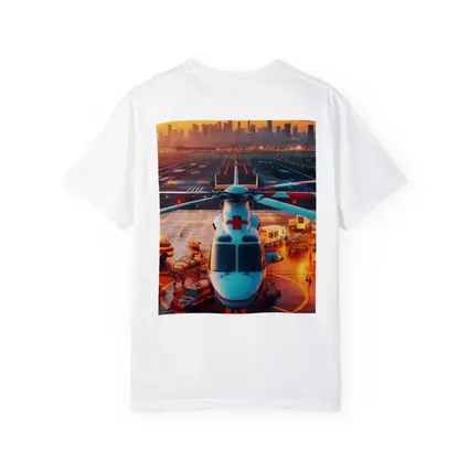 Medical Helicopter On Runway City Sunset
