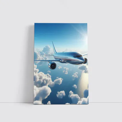 Commercial Airplane Flying Above Sunlit Clouds