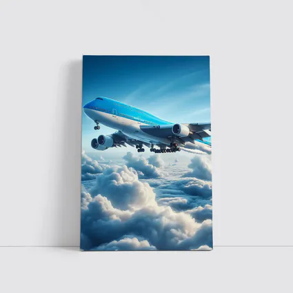 Blue Jumbo Jet Flying Above Clouds